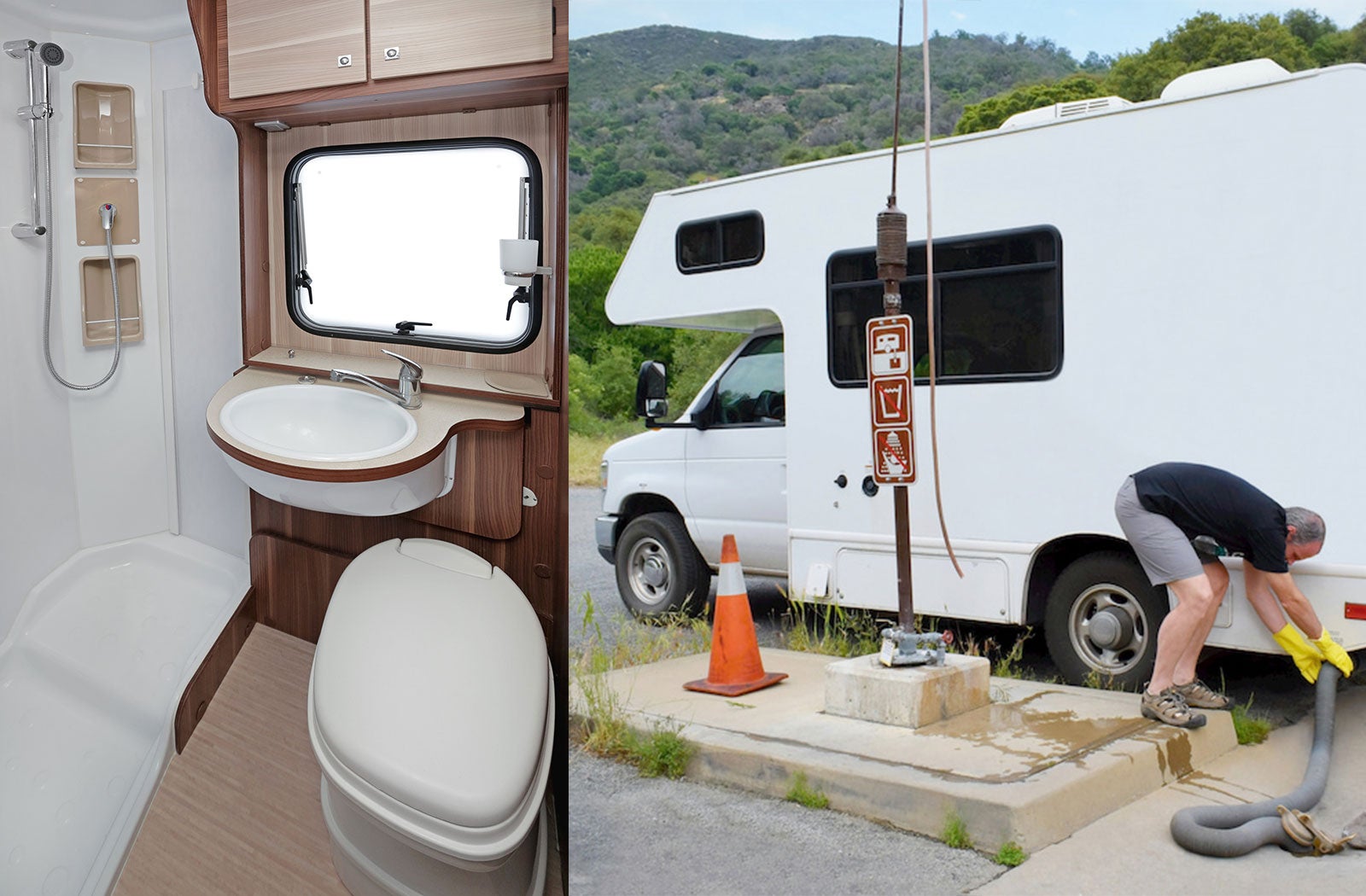 Portable RV/camper toilet and holding tank setup in Martinez, California