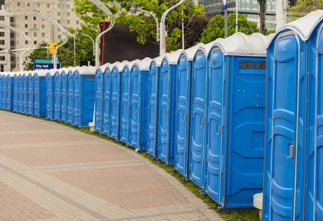 Seasonal porta potty units set up at a Martinez, California venue