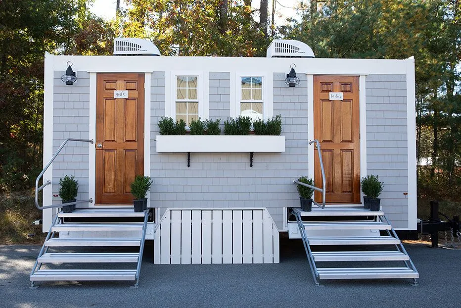 Wedding restroom units discretely staged at a venue in Martinez, California
